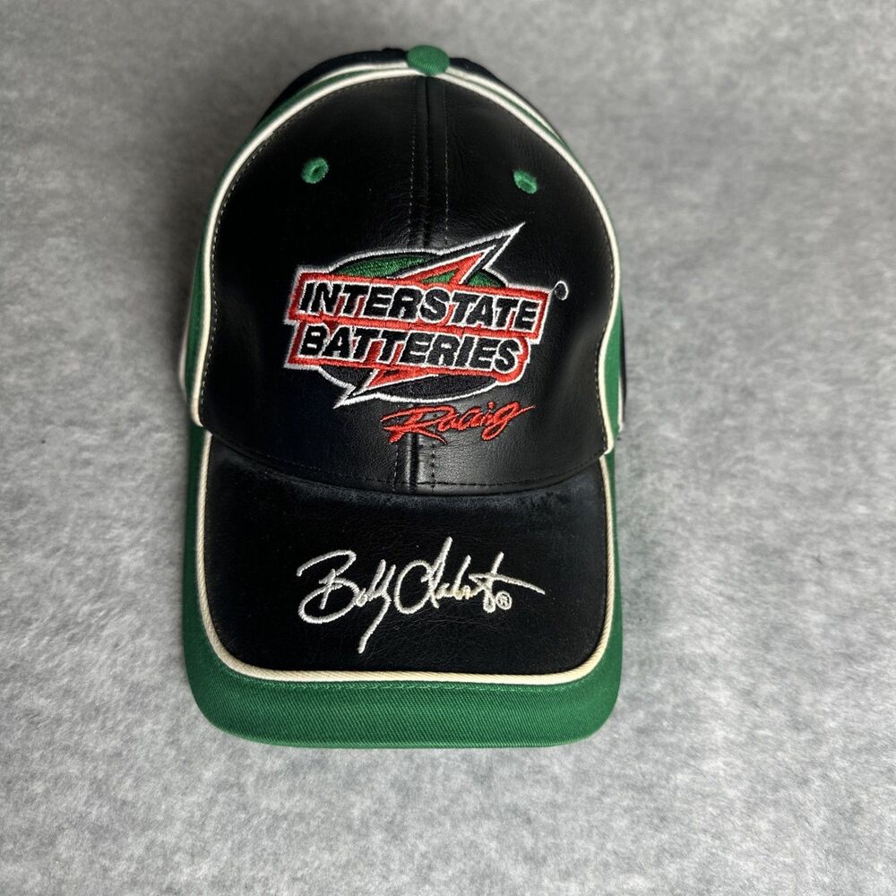 Vintage NASCAR #18 Gibbs Racing Interstate Batteries Leather Size 7 Hat Cap